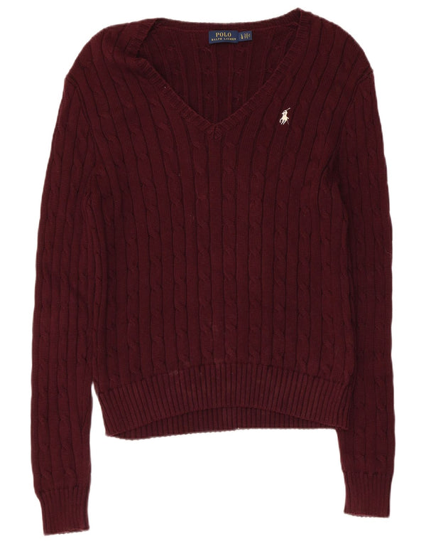 Pulover pentru femei Polo Ralph Lauren cu decolteu în V UK 14 mare bumbac maro