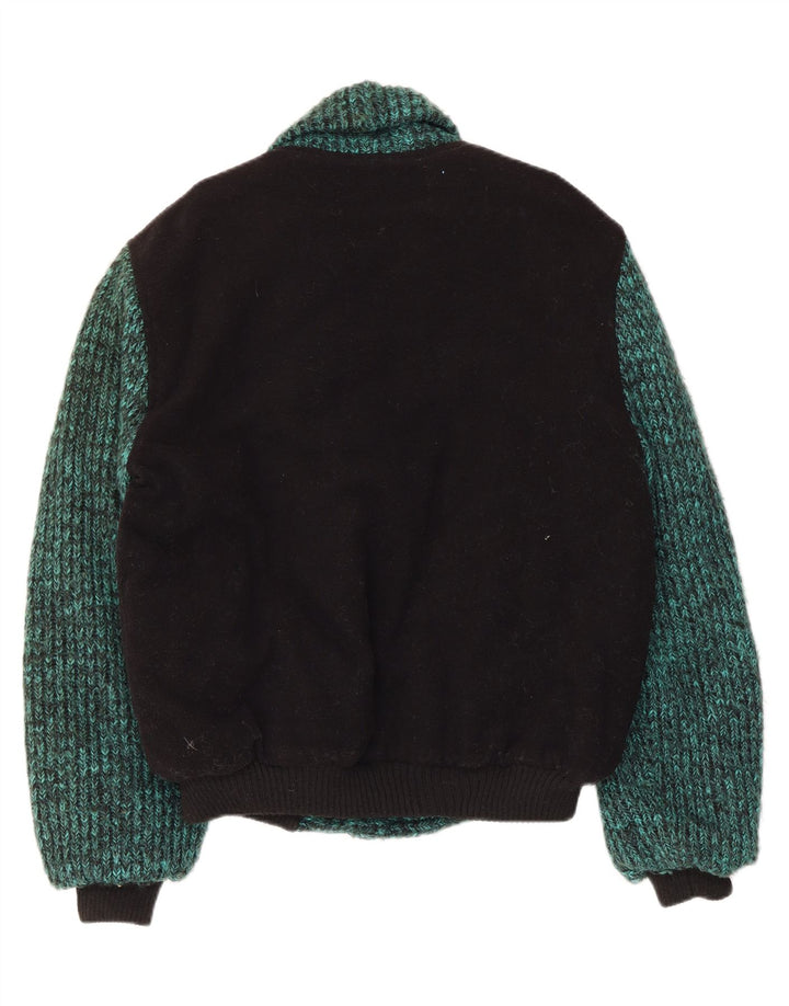 Jachetă Bomber Vintage pentru bărbați din tricot UK 38 Medium Green Colorblock
