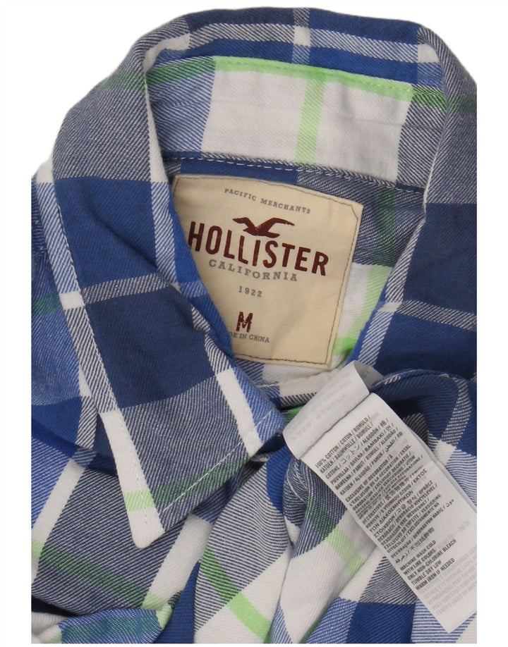 Cămașă Hollister pentru bărbați din flanel, bumbac cu carouri albastru mediu