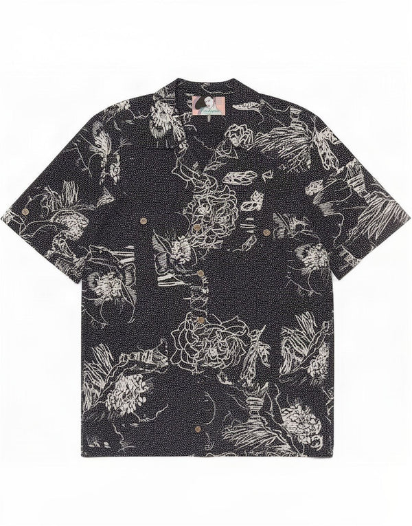 Cămașă vintage cu mânecă scurtă pentru femei UK 16 mare, albastru marin, floral