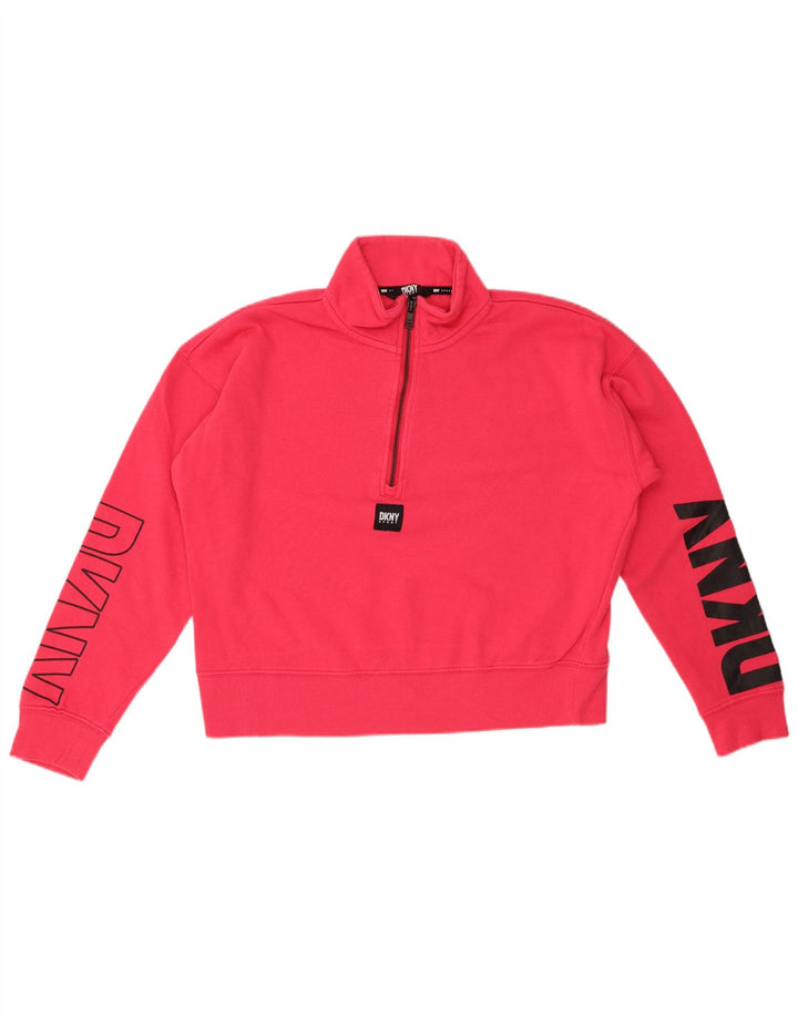Pulover pentru femei DKNY, supradimensionat, cu grafic, cu fermoar, cu gât, UK 10 Mic, roz