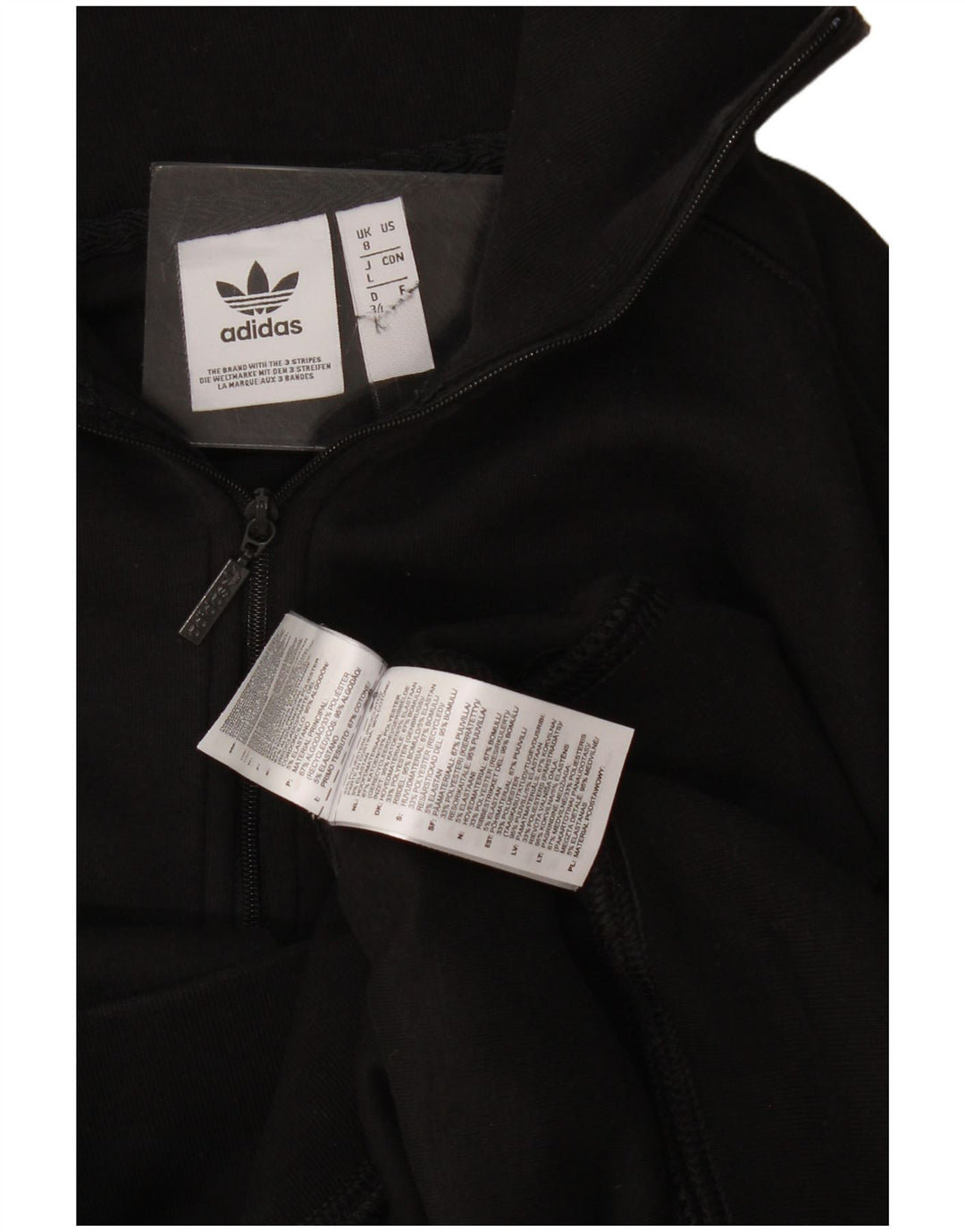 Pulover Adidas pentru femei, supradimensionat, cu grafic, cu fermoar, cu gât, UK 8, mic, negru