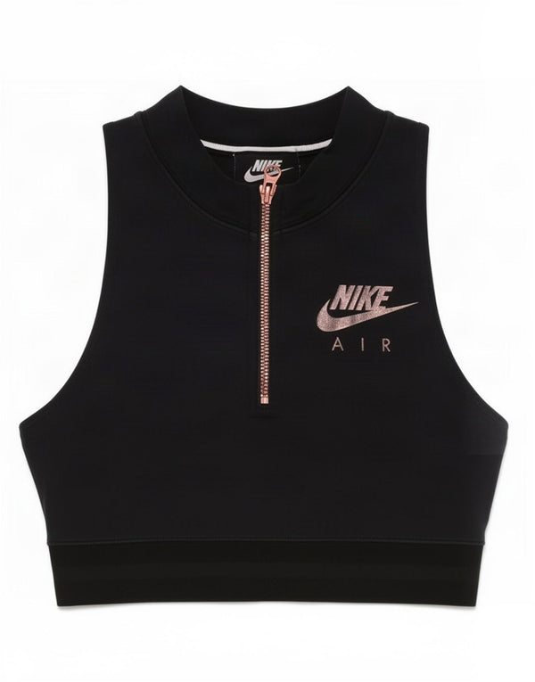 Top cu vestă grafică Nike pentru femei Crop Zip Gât UK 6 XS Bumbac negru