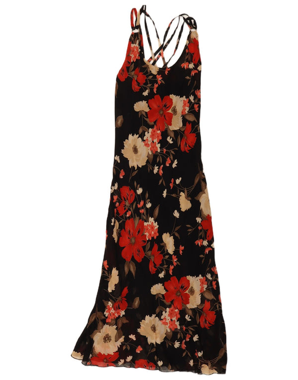 Rochie maxi fără mâneci vintage pentru femei UK 12 Medium Black Floral