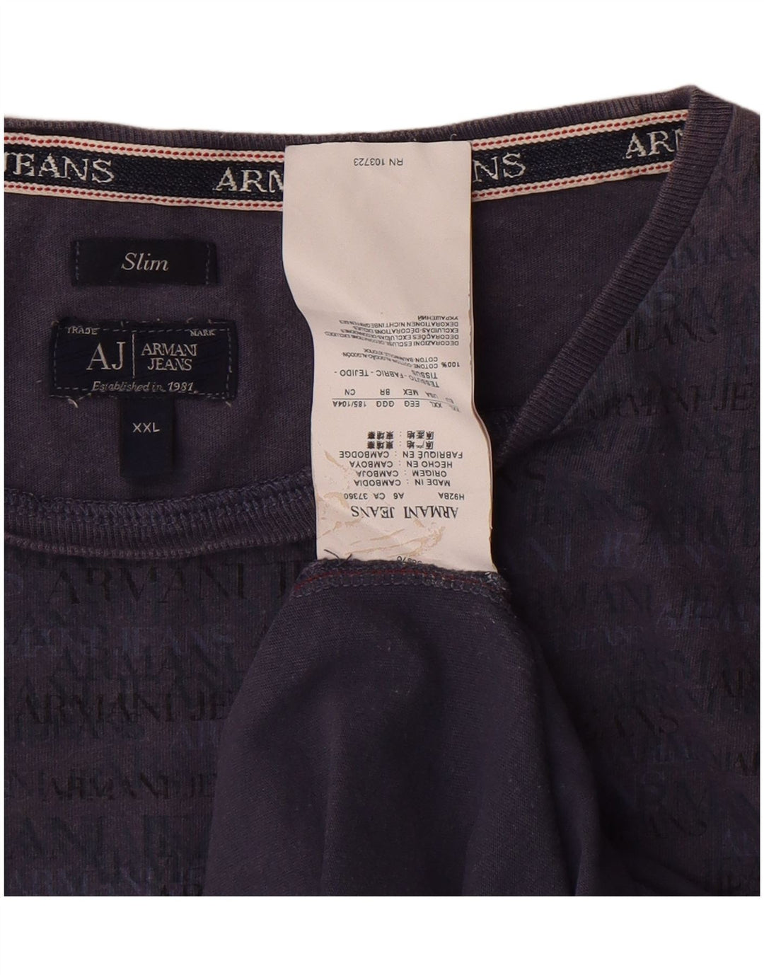 ARMANI JEANS Tricou grafic subțire pentru bărbați Top 2XL bleumarin
