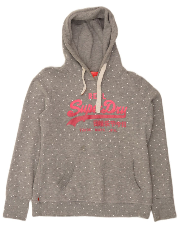 Pulover cu glugă cu grafic Superdry pentru femei UK 18 XL bumbac cu buline gri