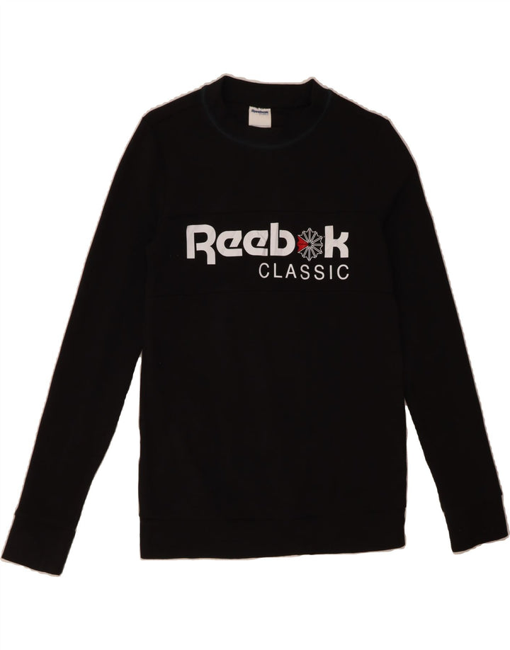 REEBOK Mens Classic Graphic Sweatshirt Jumper XS Black Cotton Vintage Reebok and Second-Hand Reebok from Messina Hembry 