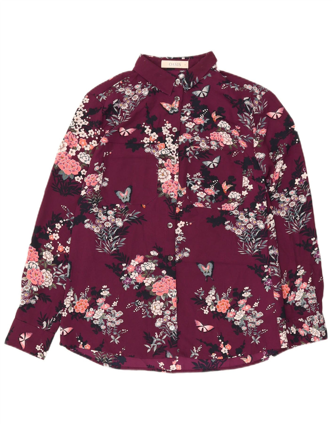 OASIS Womens Shirt Blouse UK 8 Small  Burgundy Floral Polyester