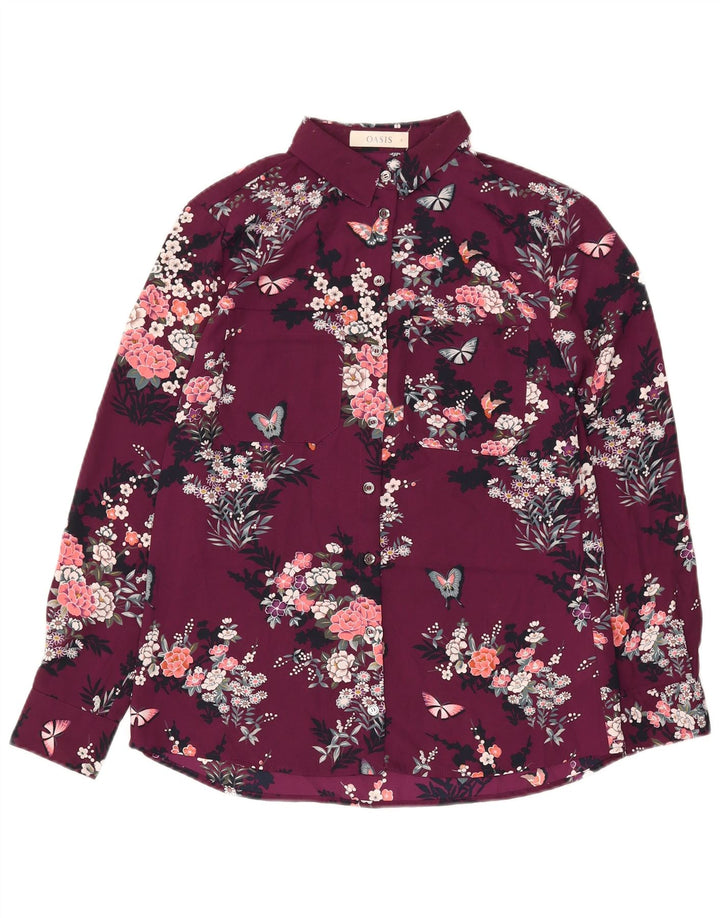 OASIS Womens Shirt Blouse UK 8 Small  Burgundy Floral Polyester