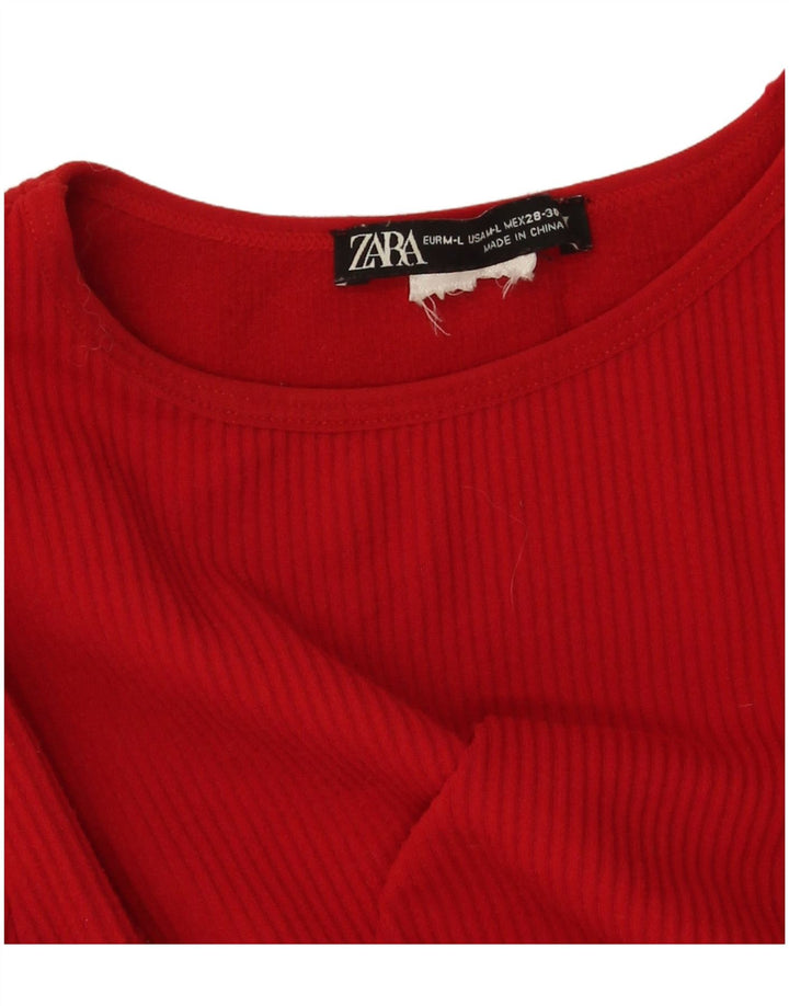 Crop Top cu mânecă lungă pentru femei Zara UK 12 Medium Red