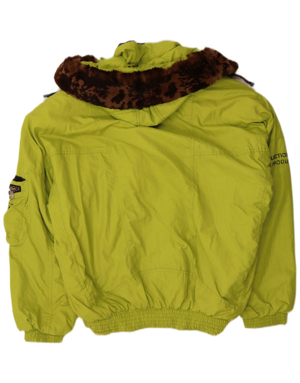Jachetă de schi supradimensionată cu glugă vintage pentru femei UK 10 Poliamidă verde mică