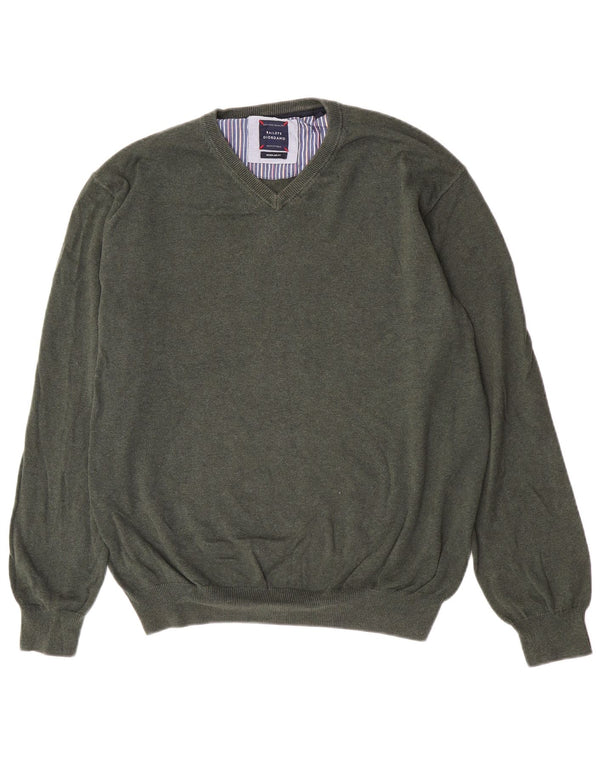 Pulover vintage pentru bărbați, cu decolteu în V, XL, verde, bumbac