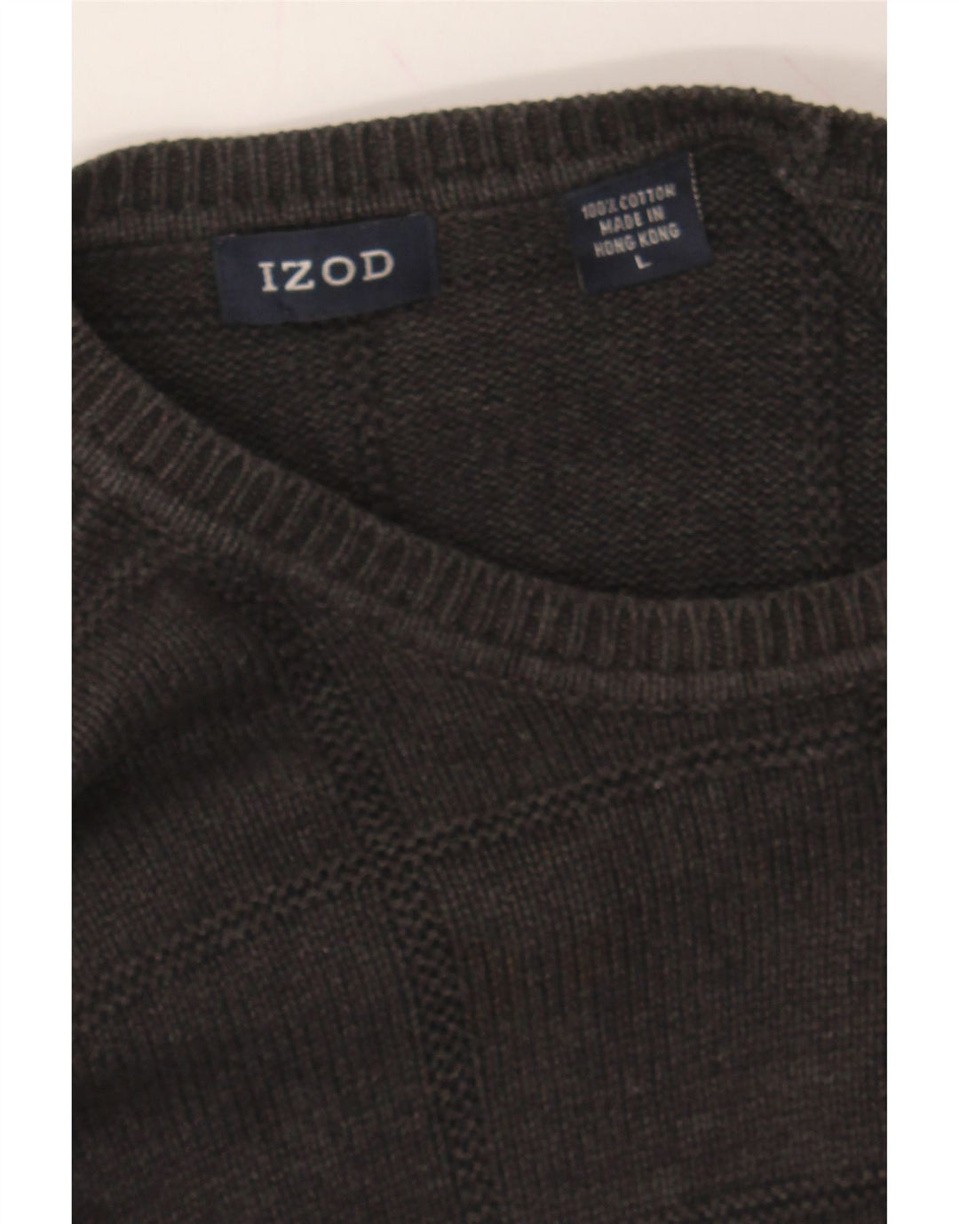 IZOD Mens Boat Neck Jumper Sweater Large Grey Check Cotton Vintage Izod and Second-Hand Izod from Messina Hembry 