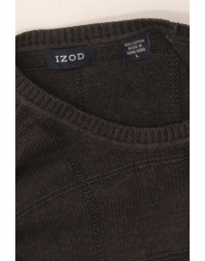 IZOD Mens Boat Neck Jumper Sweater Large Grey Check Cotton Vintage Izod and Second-Hand Izod from Messina Hembry 