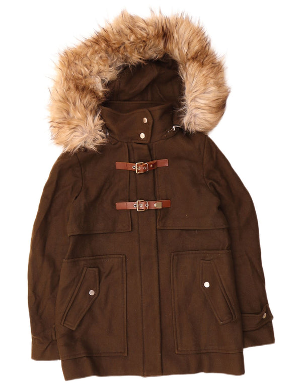 Jachetă de vânt cu glugă pentru femei Zara UK 14 Medium Khaki Lână