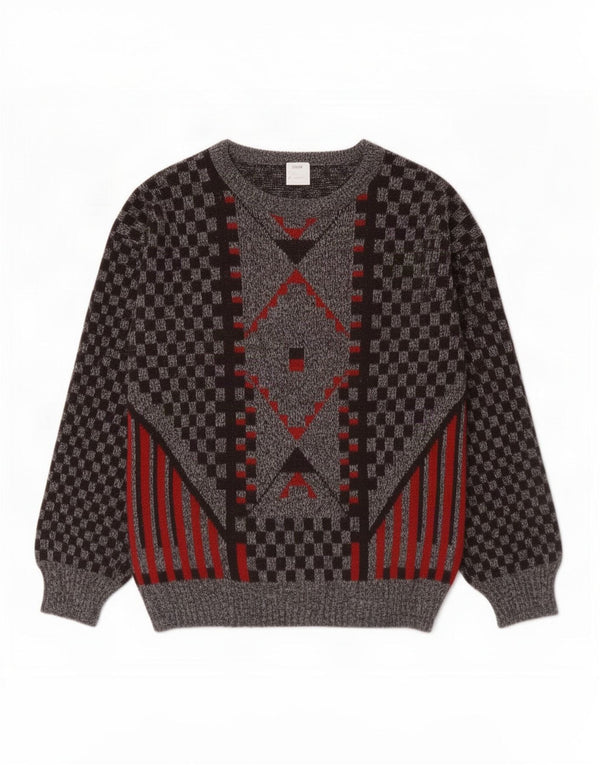 Pulover vintage pentru bărbați, cu gât de barcă, mare, gri geometric, acrilic
