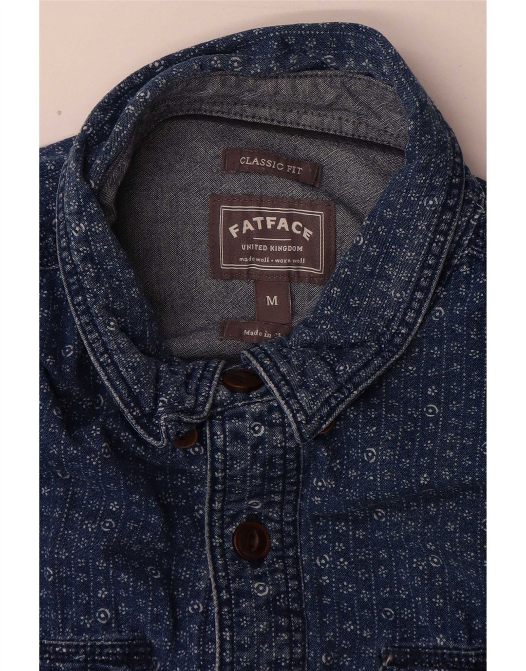 Cămașă Fat Face pentru bărbați, Classic Fit, din denim, Bumbac Floral Albastru Mediu
