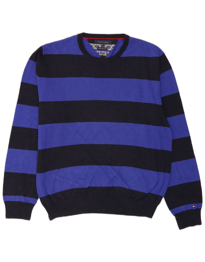 TOMMY HILFIGER Pulover pentru bărbați cu decolteu rotund, bumbac cu dungi negre 2XL