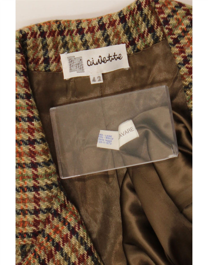 Jachetă vintage pentru femei cu 1 nasture IT 42 Lână maro medie Houndstooth