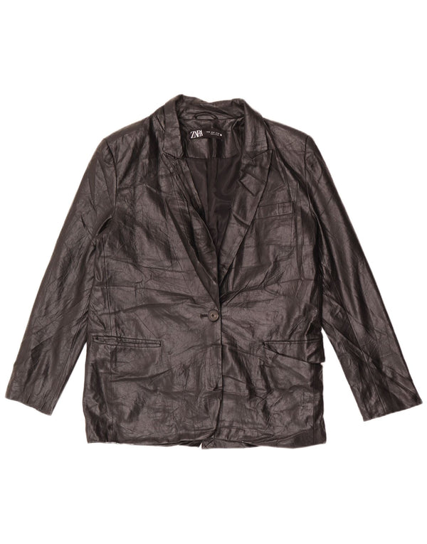 Jachetă Blazer din piele artificială cu 1 nasture Zara pentru femei UK 14 Medium Black