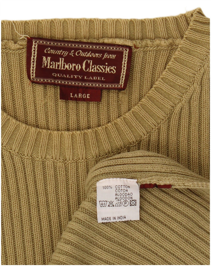 MARLBORO CLASSICS Pulover pentru bărbați cu gât crew pulover mare bumbac kaki