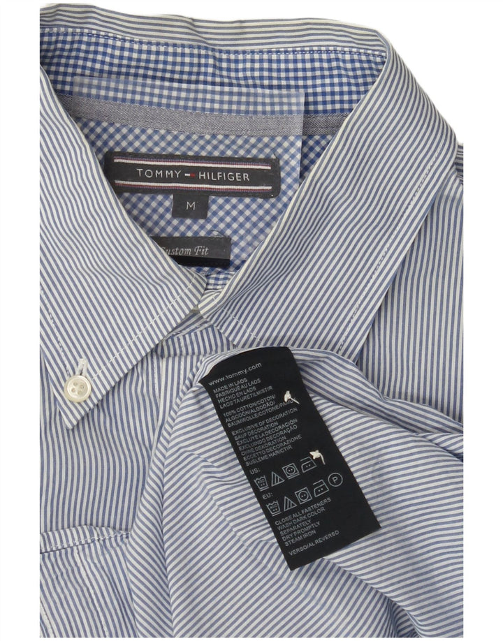 TOMMY HILFIGER Mens Custom Fit Short Sleeve Shirt Medium Blue Pinstripe