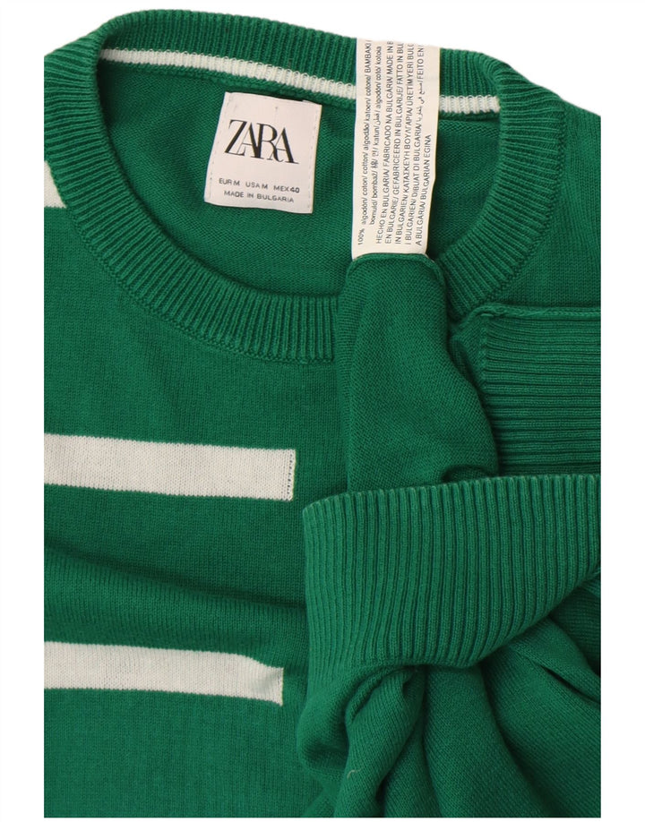 Pulover pentru bărbați Zara, cu gât roșu, bumbac cu dungi verzi medii