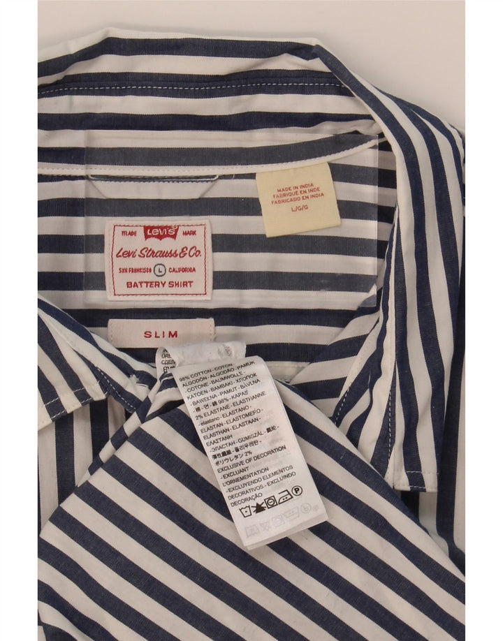 LEVI'S Mens Slim Fit Shirt Large Blue Striped Cotton Vintage Levi's and Second-Hand Levi's from Messina Hembry 