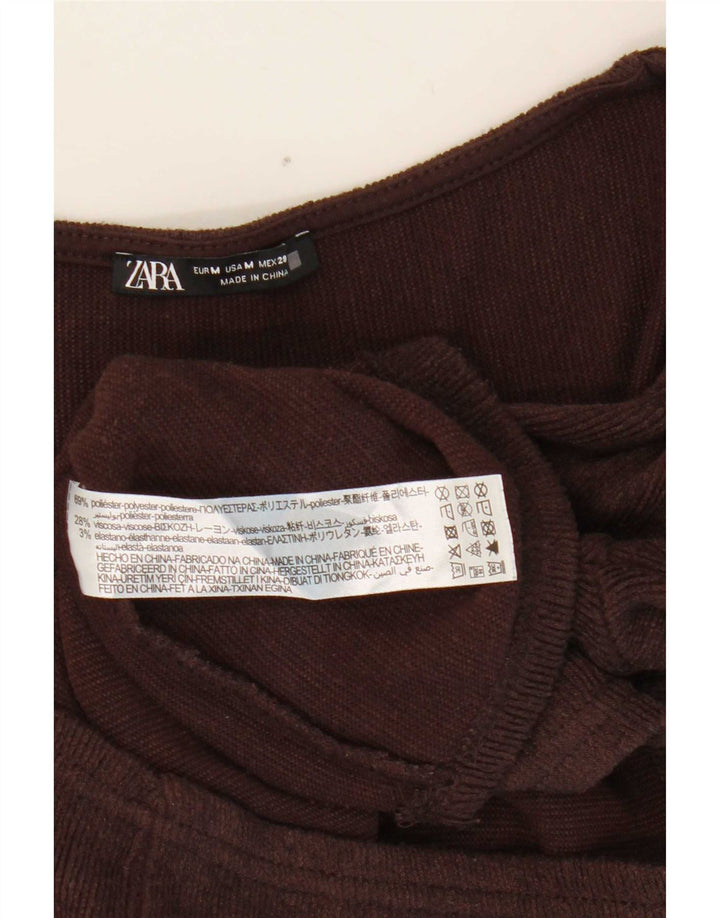 Crop Top pentru femei Zara cu mânecă lungă UK 12 Poliester maro mediu