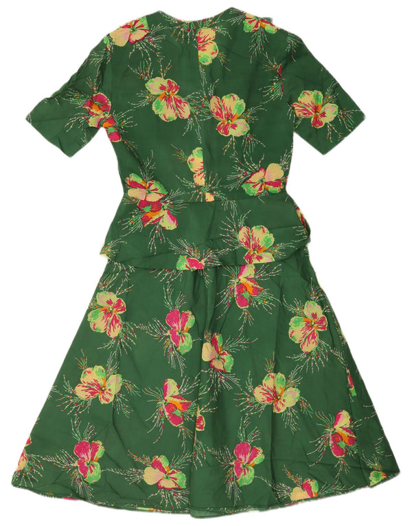 Rochie vintage pentru femei cu mâneci scurte A-Line UK 12 Medium Green Floral