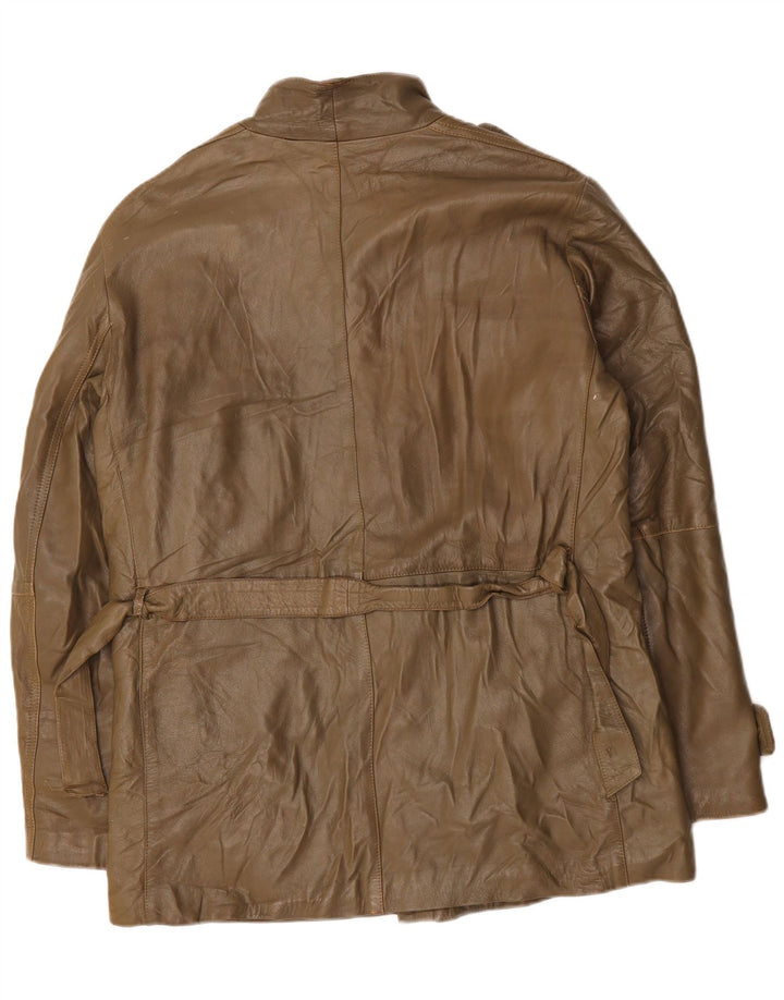 VINTAGE Mens Military Leather Jacket UK 40 Large Brown Leather