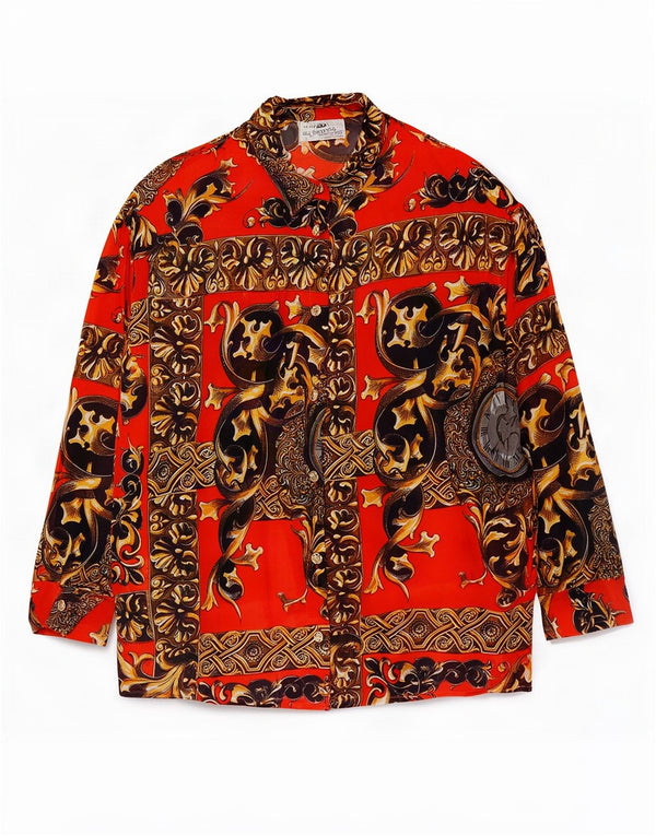 Vintage Womens Abstract Pattern Overshirt Shirt UK 10 Small Red Paisley