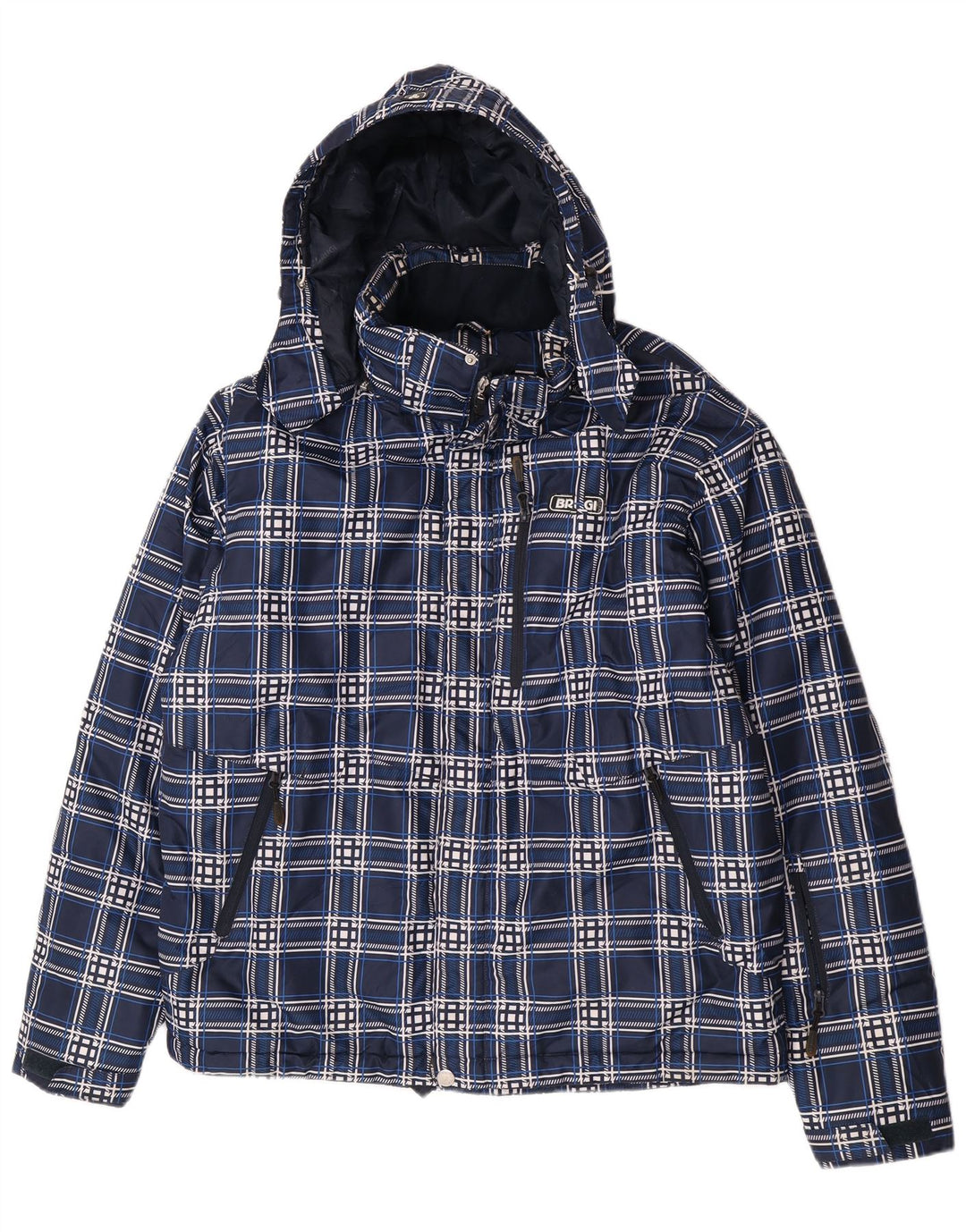 Jachetă căptușită cu glugă pentru bărbați Brugi UK 40, mare, poliester cu carouri bleumarin