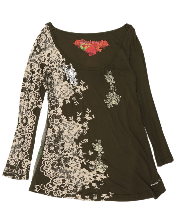 Top pentru femei Desigual cu mânecă lungă UK 18 XL Kaki Floral Viscose