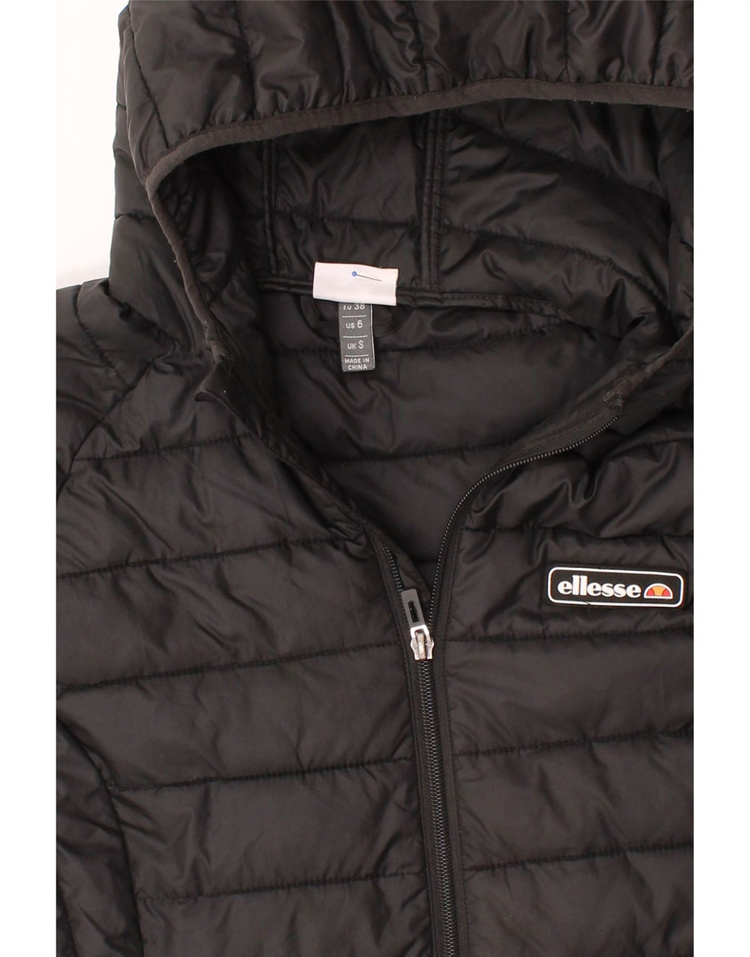 ELLESSE Womens Hooded Padded Jacket UK 10 Small Black Polyester Vintage Ellesse and Second-Hand Ellesse from Messina Hembry 