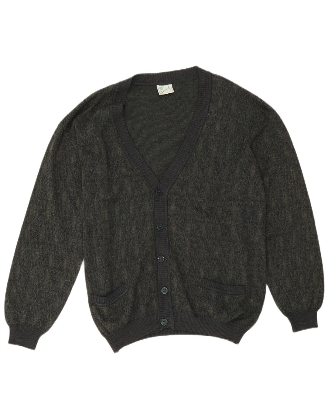 Pulover Cardigan Vintage pentru bărbați Lână geometrică mare kaki