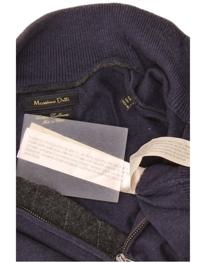 MASSIMO DUTTI Pulover pentru bărbați, cu fermoar, cu gât, din bumbac mare, albastru bleumarin