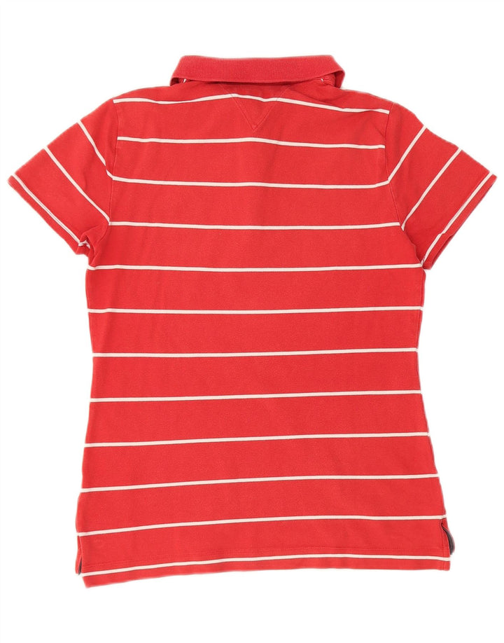 TOMMY HILFIGER Tricou polo pentru femei UK 12 Bumbac cu dungi roșii medii