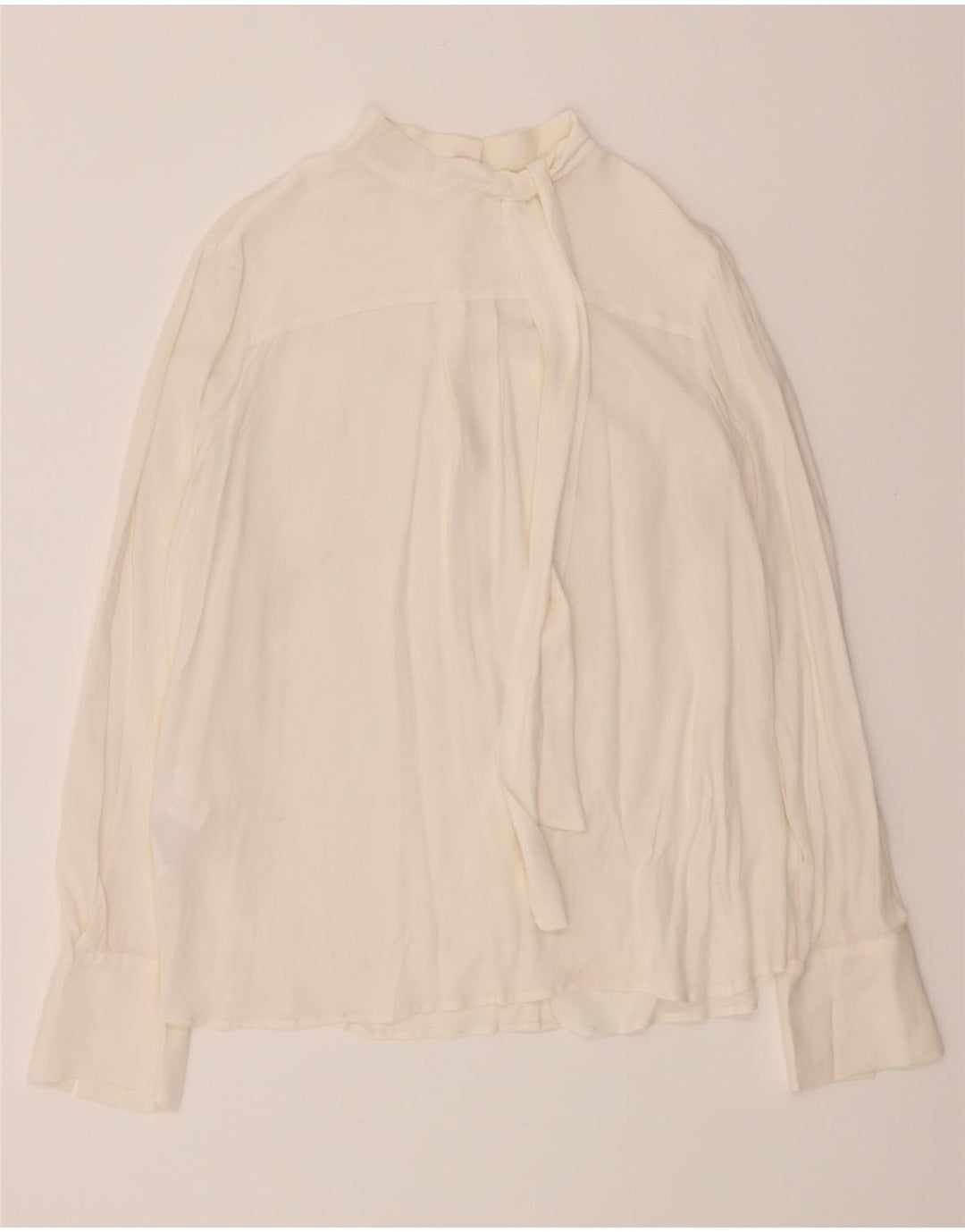 CARACTERE Womens Front Tie Shirt Blouse UK 10 Small  White Acetate Vintage Caractere and Second-Hand Caractere from Messina Hembry 
