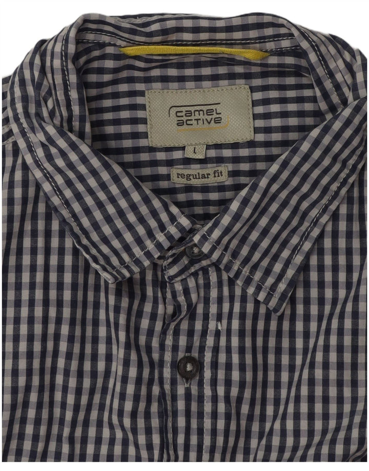 CAMEL ACTIVE Mens Regular Fit Short Sleeve Shirt Large Navy Blue Gingham