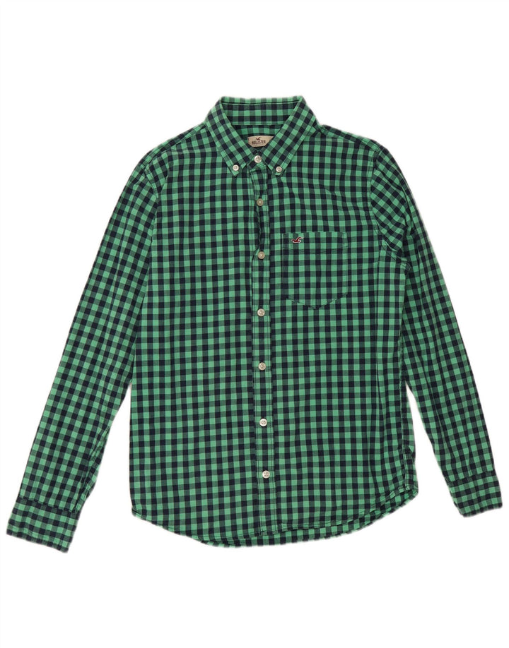 Cămașă Hollister Bărbați Mic Verde Gingham Bumbac