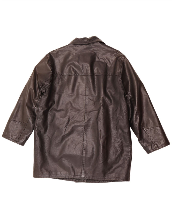 Palton din piele vintage pentru femei, cu croiala relaxată, EU 36, mic, negru