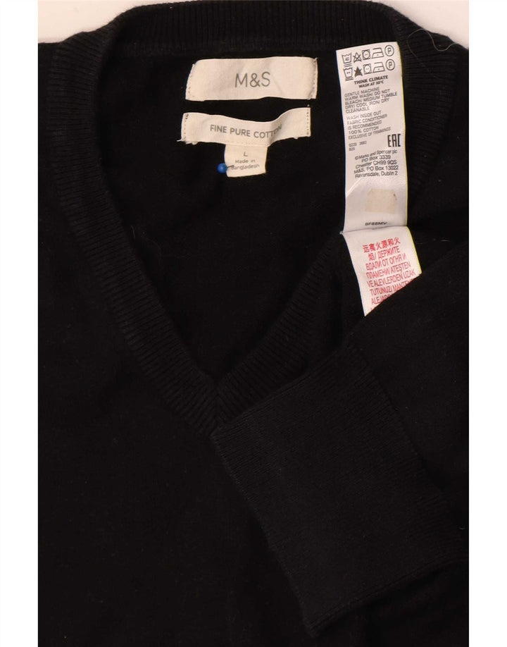 Pulover pentru bărbați Marks & Spencer cu decolteu în V, mare, negru, bumbac