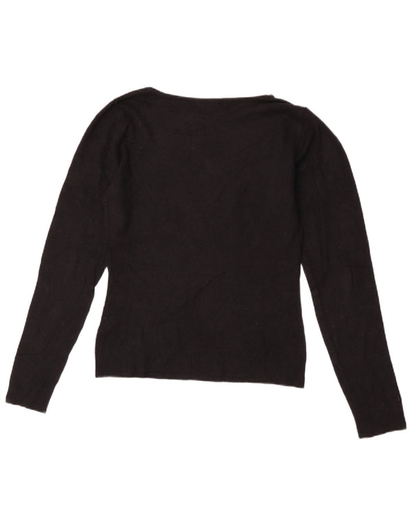 Pulover pentru femeie cu gât de barcă Zara UK 12 Medium Black Rayon