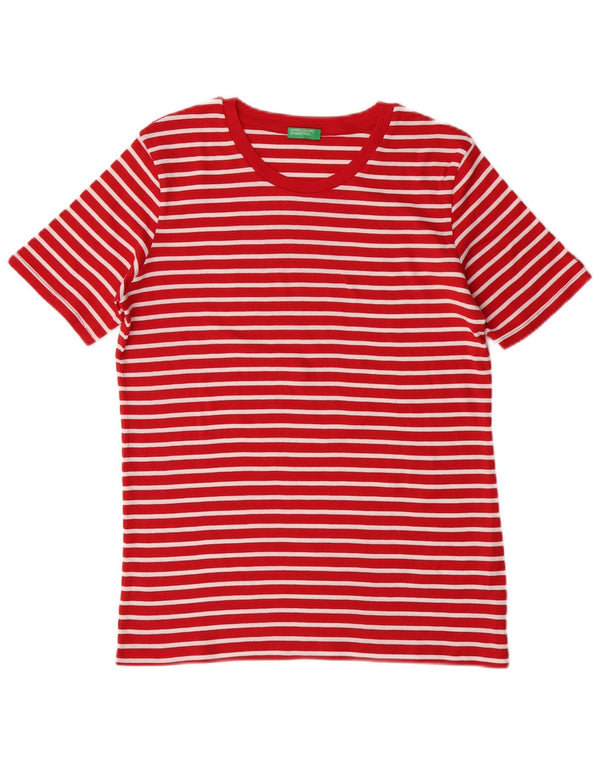 Benetton Womens T-Shirt Top UK 14 Large Red Striped Cotton