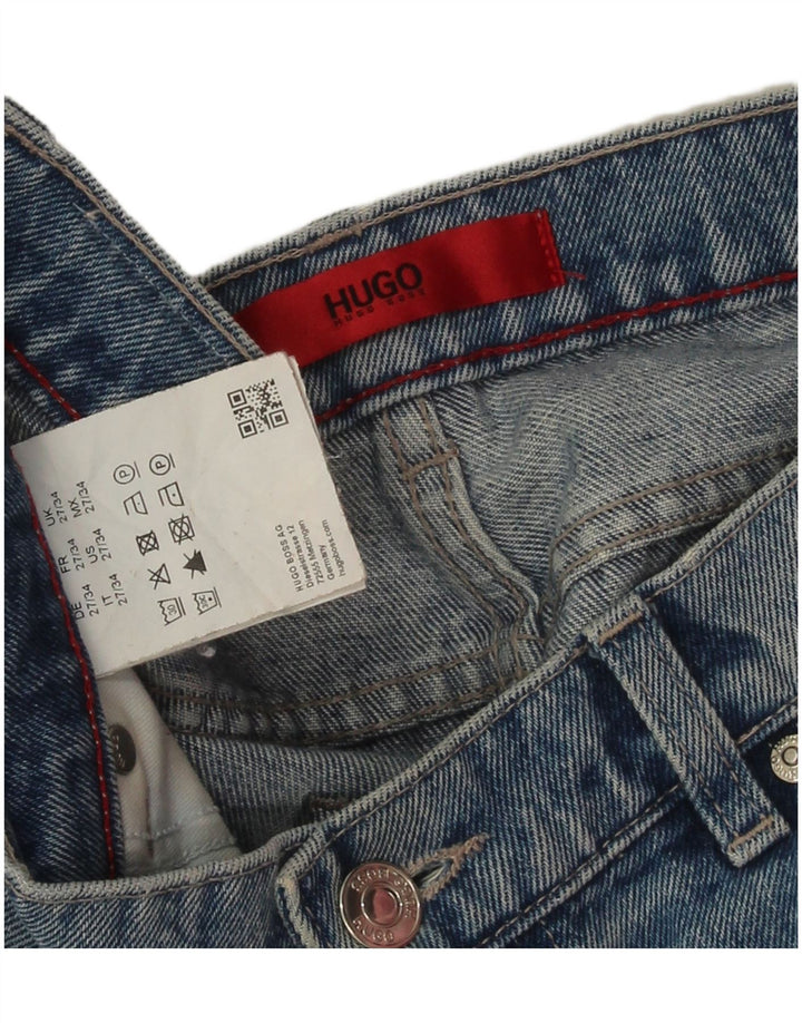 Pantaloni scurți din denim pentru femei Hugo Boss W27 Small Blue Bumbac
