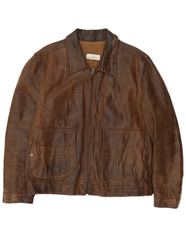 Jachetă din piele vintage pentru bărbați IT 54 2XL din piele maro