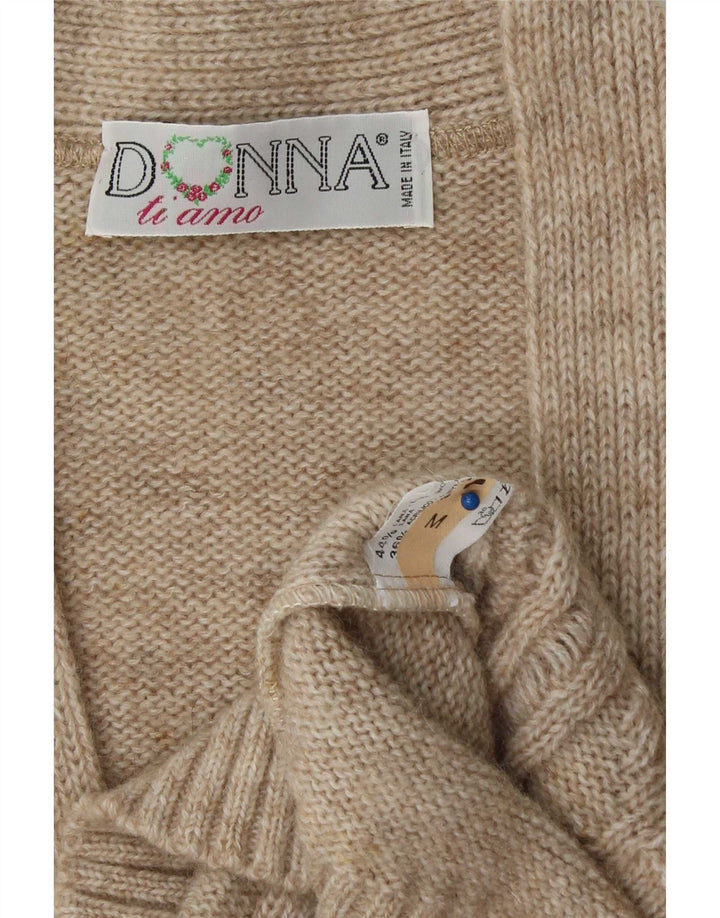 Pulover cardigan supradimensionat Vintage pentru femei UK 14 Medium Beige Lână