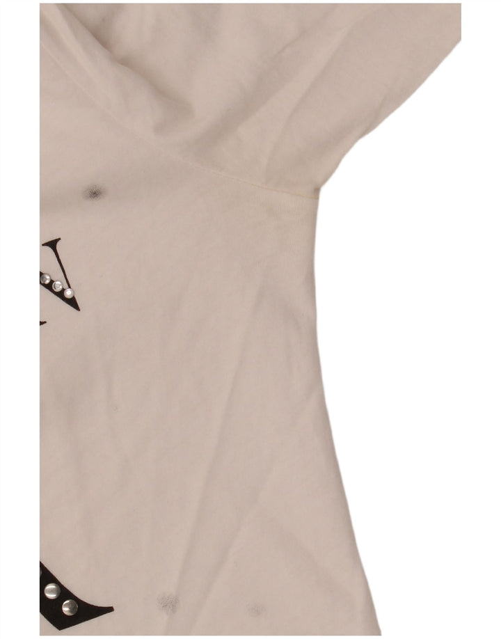 BENETTON Top grafic pentru femei cu mâneci 3/4 UK 12 Medium White