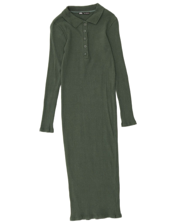 Rochie polo maxi cu mânecă lungă pentru femei Zara UK 10 Bumbac verde mic